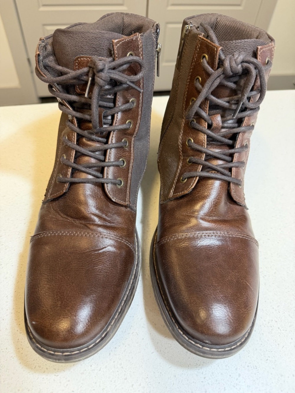 Men's Dark Brown Leather Boots with Side Zipper